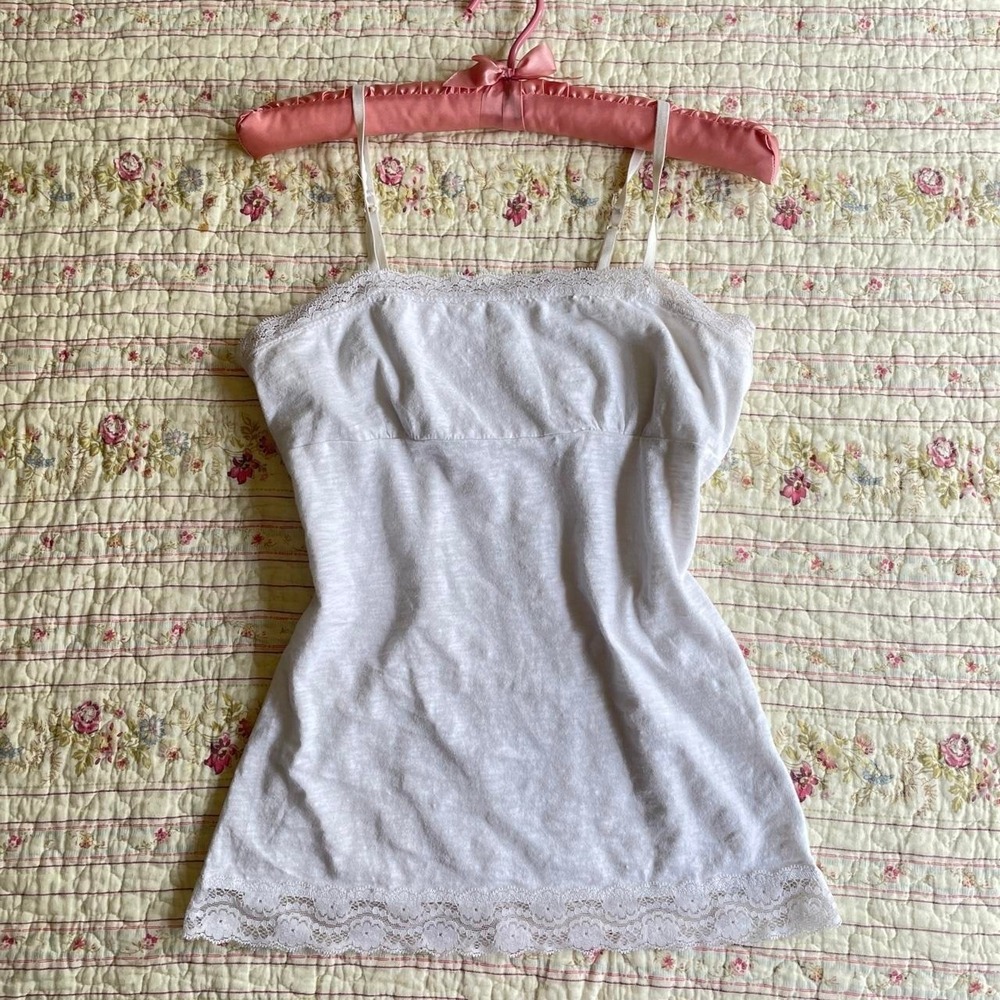 Y2k White cotton lace trim cami